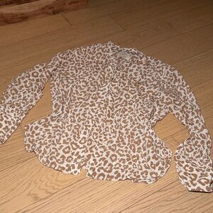 Silk Leopard Print Button-Up Blouse